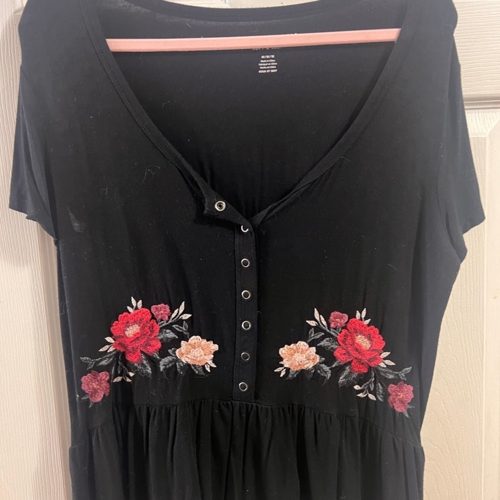 Black Dress with Floral Embroidery